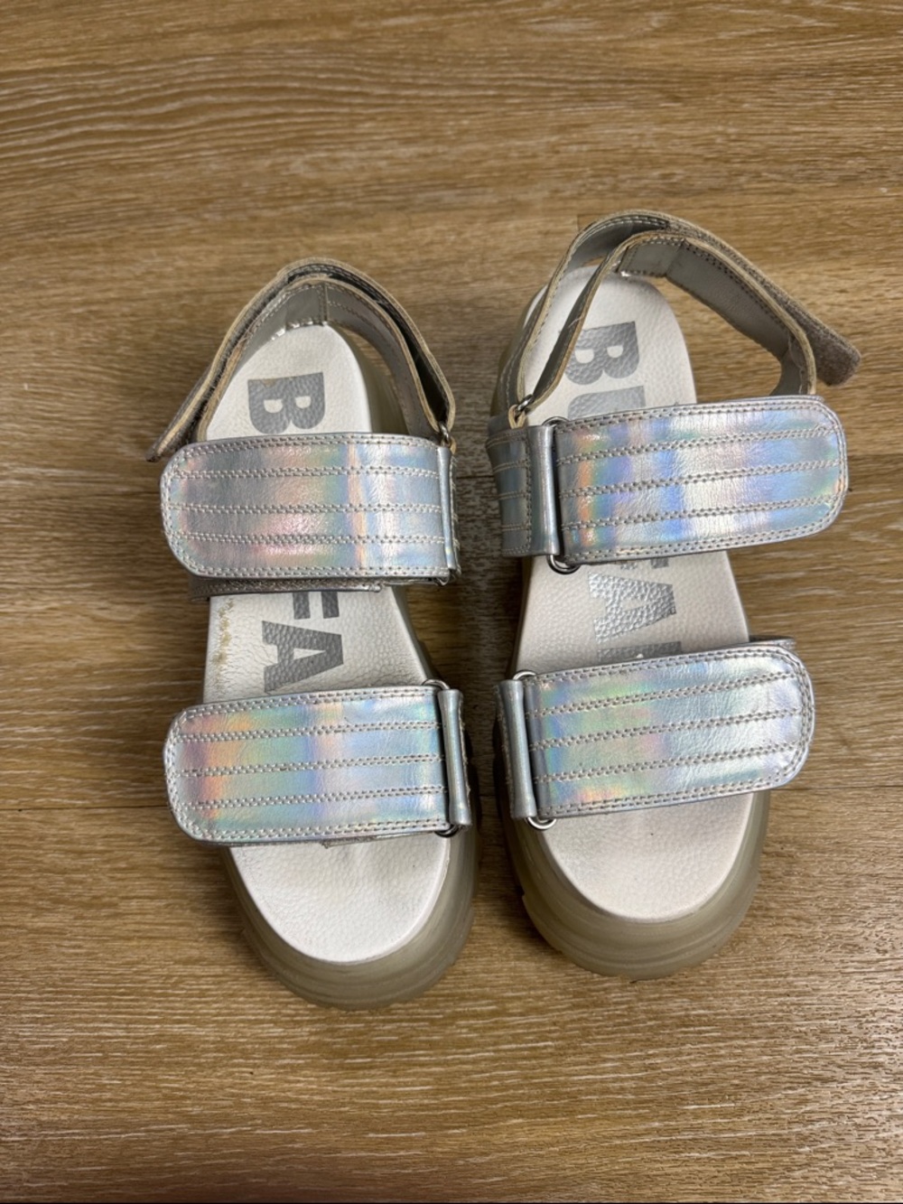 Dolls Kill Buffalo Transparent Iridescent Metallic Velcro Aspha SND Sandals 40 - Picture 5 of 12